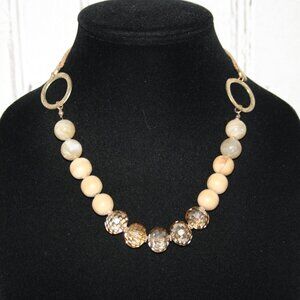 Beautiful brown leather, crystal, wooden, gold and stone beaded necklace